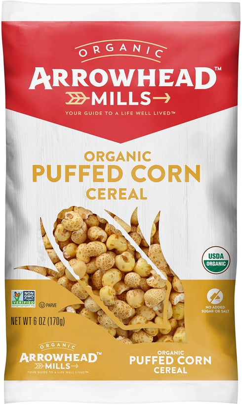Arrowhead Mills Puffed Corn Cereal, Organic, Non-GMO, 6 oz (Pack of 2)