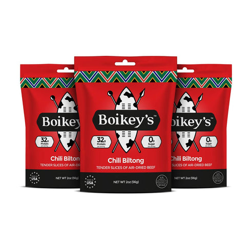 Boikeys Biltong South African Style Beef Jerky - Chili Flavor - Gluten Free - 2 oz (3 Pack) - 32g Protein