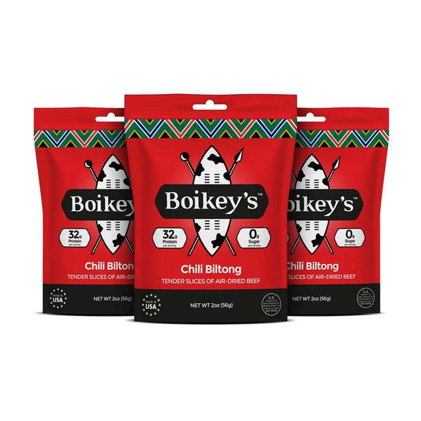 Boikeys Biltong South African Style Beef Jerky - Chili Flavor - Gluten Free - 2 oz (3 Pack) - 32g Protein