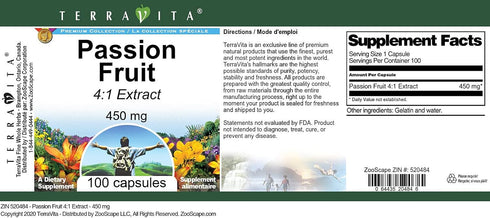 Terravita 4:1 450 (100 520484) Passion Fruit Extract - mg Capsules, ZIN: