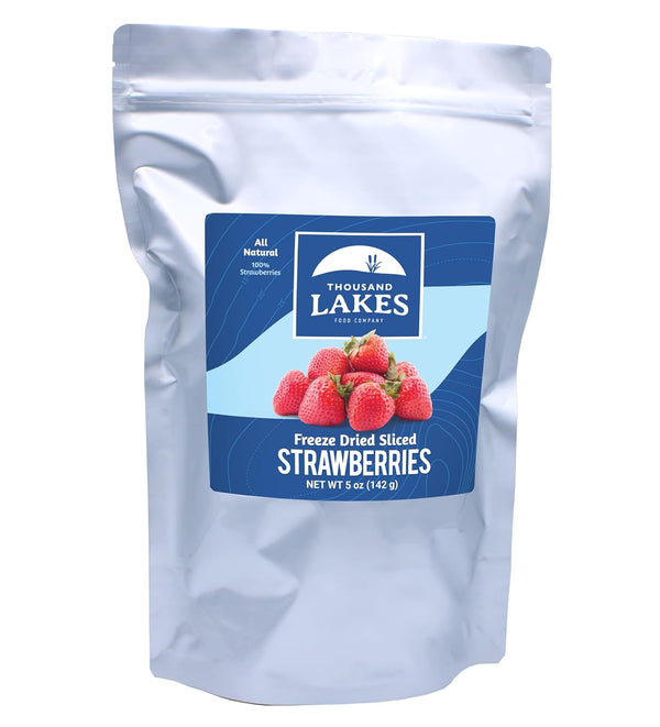Thousand Lakes Freeze Dried Sliced Strawberries, Premium Fruit, Bulk 5 oz, No Sugar Added, 100% Strawberries
