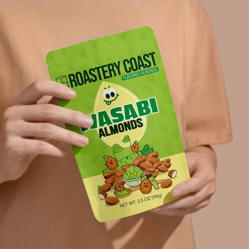 (3.5 oz 1 Pack) Roastery Coast - Wasabi Almonds | Sweet and Zesty Wasabi Flavor| Flavored Almonds | After School Snack