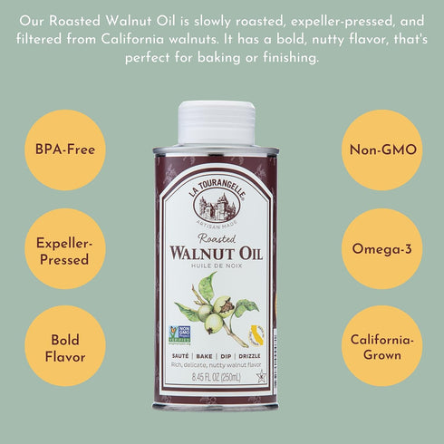 La Tourangelle Roasted Walnut Oil, Plant-Based Omega-3 Fatty Acid, Cooking, Baking, & Beauty, 16.9 Fl Oz