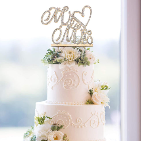 Mr and Mrs Love Cake Topper, Gold Crystal Rhinestone Wedding Anniversary Party Decoration