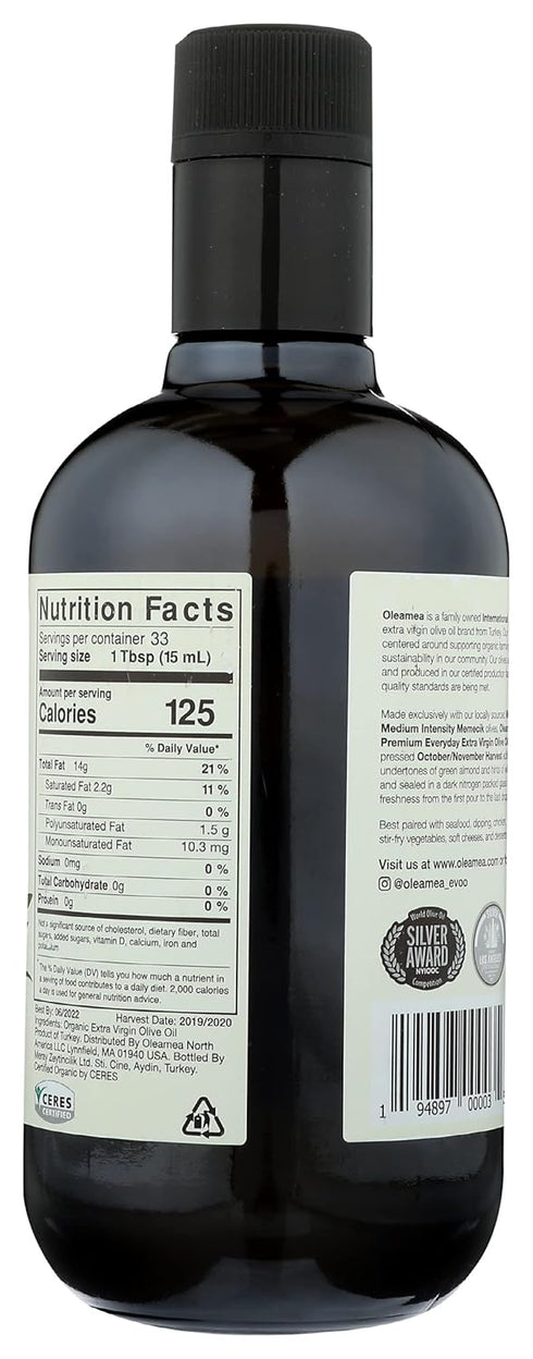OLEAMEA 2023 16.9 Oz Premium Everyday | Organic Olive Oil Extra Virgin | Harvest | Award Winning | Early Harvest, Cold