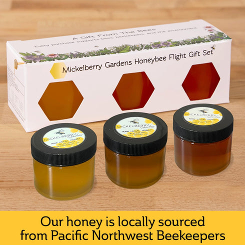 Mickelberry Set 3 (33oz) Gardens Honeybee Flight Gift Jar Honey Flight Featuring Wildflower & Blackberry Honeys Pure