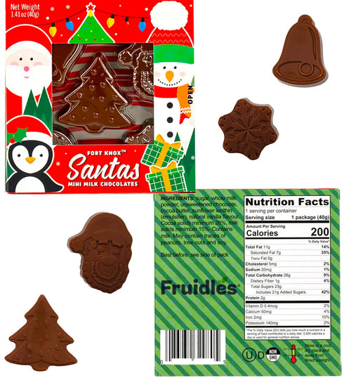 1.41 Oz (12-Pack) Fruidles Christmas Santas Mini Milk Chocolates Snack, Holiday Treats, Kosher Certified Dairy