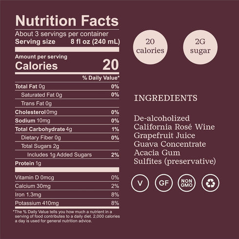 2g 20 750ml (25 oz) Surely Non Alcoholic Wine, Sparkling Ros, Alcohol-Removed California Sparkling Ros, Sugar