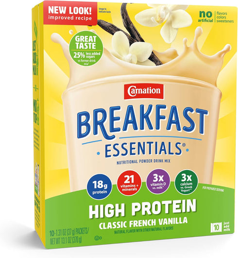 Carnation Breakfast Essentials High Protein Oral Supplement Classic French Vanilla Flavor 1.31
