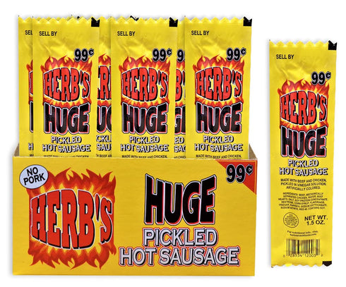 Herbs Herb's Huge Pickled Hot Sausage No Pork 1 box (20 count) 1.5