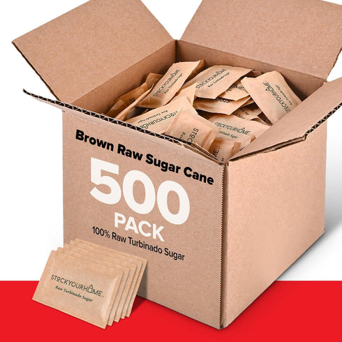 Packets, 500 Count Packets Packs Bulk Sugar - Individual Servings of Turbinado Sugar for Coffee & Tea, Granulated Brown