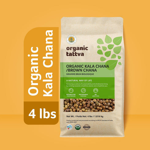 (4 lbs) Organic Tattva Kala Chana Whole - Organic Black Chickpeas - Unpolished Brown Chick Peas - Rich in Protein