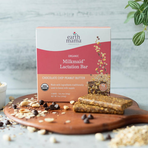 5 Count (5 Count (Pack 2), Earth Mama Organic Milkmaid Lactation Bars, Chocolate Chip Peanut Butter, Certified Organic
