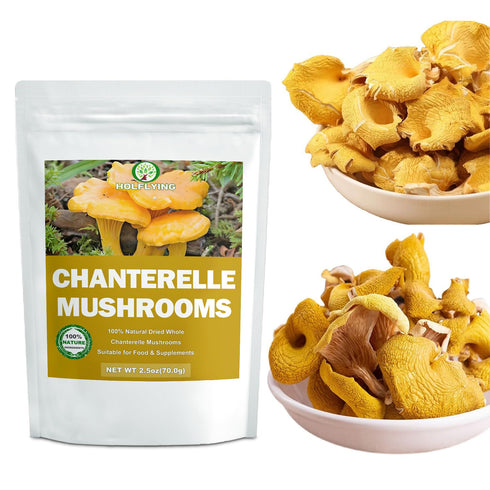 HOLFLYING 2.5 oz, Dried Sliced Chanterelle Mushrooms - All-Natural Chanterelle for Cooking, Soup and Vegan Recipes, No
