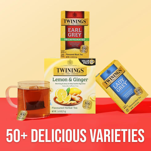 20 Count (Pack 1), 20 Twinings Decaffeinated Earl Grey Black Tea Individually Wrapped Bags, of Flavoured with Citrus