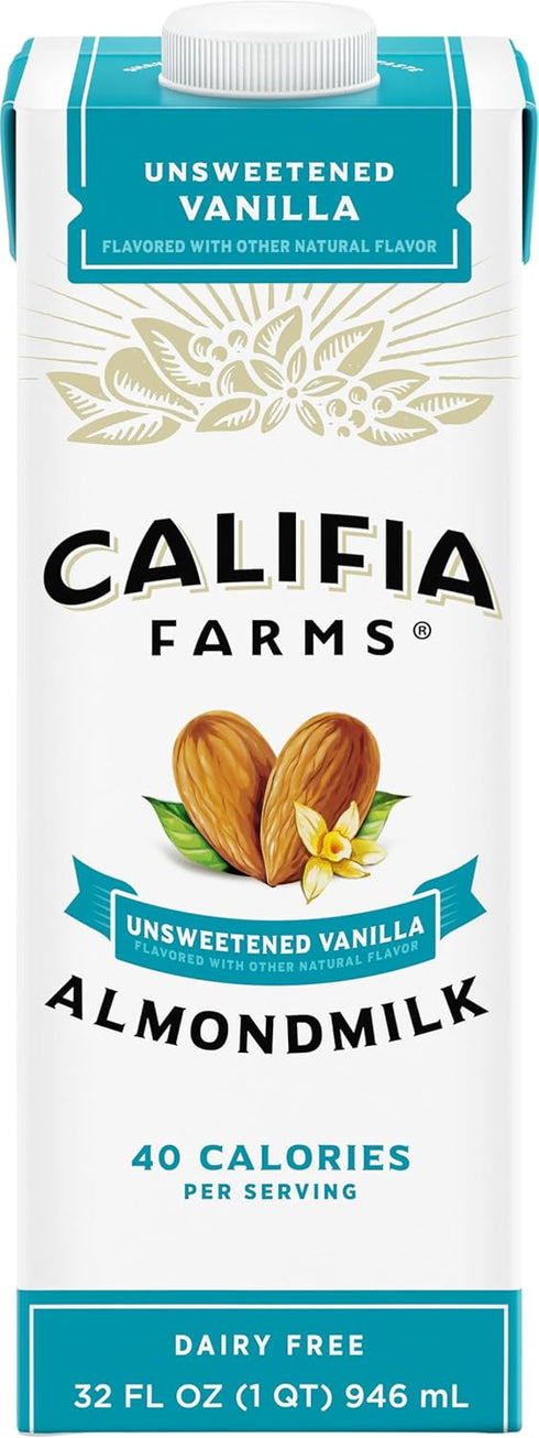 Califia Farms - Unsweetened Vanilla Almond Milk, 32 Oz, Dairy Free, Vegan,