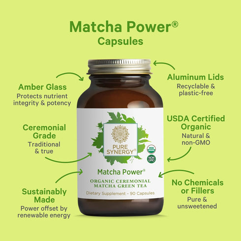 (90 PURE SYNERGY Matcha Power | Organic Matcha Green Tea Capsules | Ceremonial Grade Supplement with EGCG |