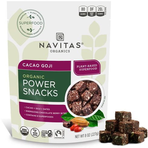 Navitas Organics Superfood Power Snacks, Cacao Goji, 8 oz. Bag, Organic, Non-GMO, Gluten-Free