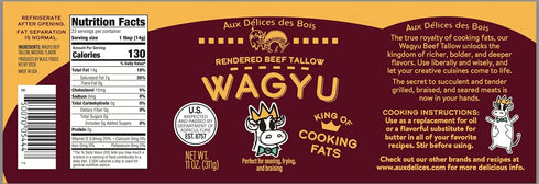 AUX DELICES DES BOIS 11oz 30 Aux Dlices des Bois Rendered Wagyu Beef Tallow, | Premium Cooking Fat for Searing, Frying