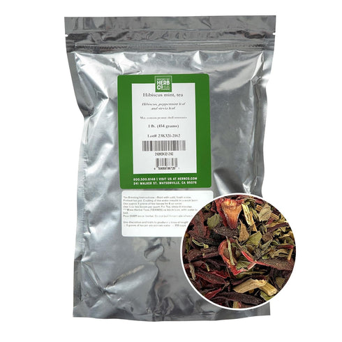 Hibiscus Mint Tea, by Herb Co, Loose Leaf Three-Ingredient Blend, Caffeine Free,