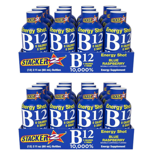Stacker 2 Blue Raspberry B12 Energy Shot, 2oz (Pack of 24)