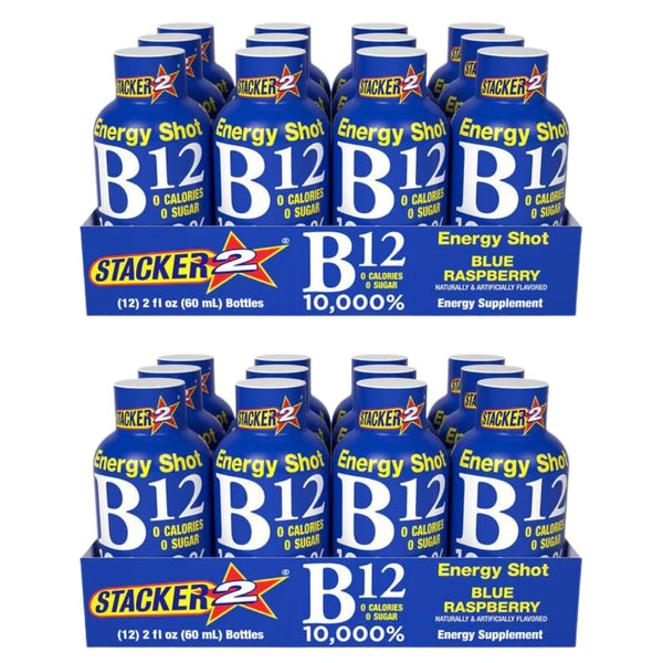 Stacker 2 Blue Raspberry B12 Energy Shot, 2oz (Pack of 24)