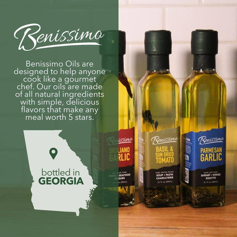 8.1 oz Benissimo Parmesan Garlic Herb Infused Oil, All Natural Gourmet Cooking Oil with Chef-Inspired Herbs, Ideal