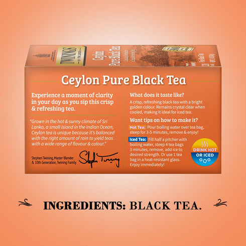 20 Count (Pack 2) Twinings Ceylon Pure Black Tea - A Crisp, Refreshing, Formerly Orange Pekoe, Caffeinated Tea Bags