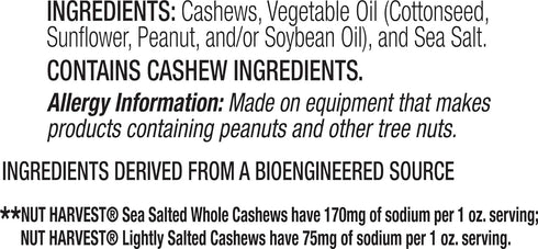 24 Nut Harvest, Lightly Salted Cashews, Ounce Jar