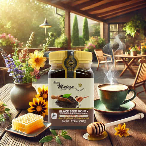 Immune 100% (500g /17.6oz) Black Seed Honey with Royal Jelly - Not Mixed with Oil or Powder - Gluten Free - Non GMO