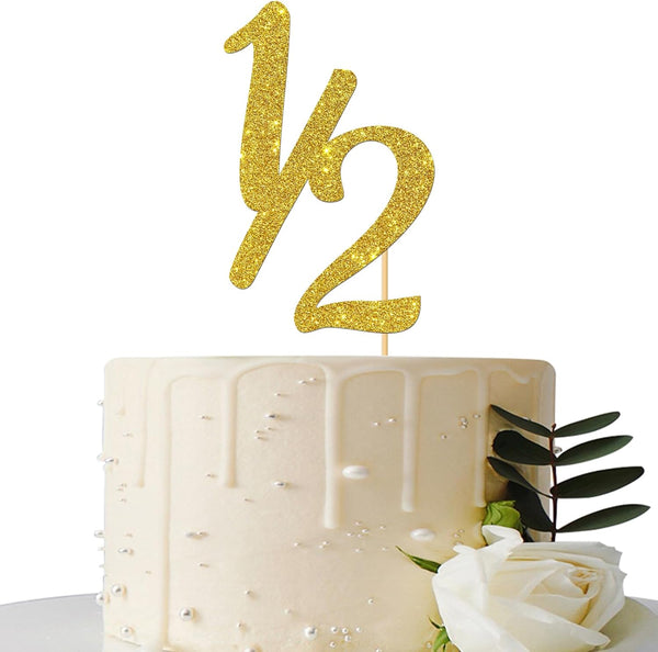 Gold Glitter Half Year Old Cake Topper - Half Year 1/2 Cake Topper for Baby Shower/Birthday Party Decorations