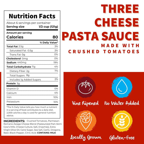 (24 oz. 8 pack) 5th Dei Fratelli Three Cheese Pasta Sauce jars; - No Water Added - Never from Tomato Paste - Generation