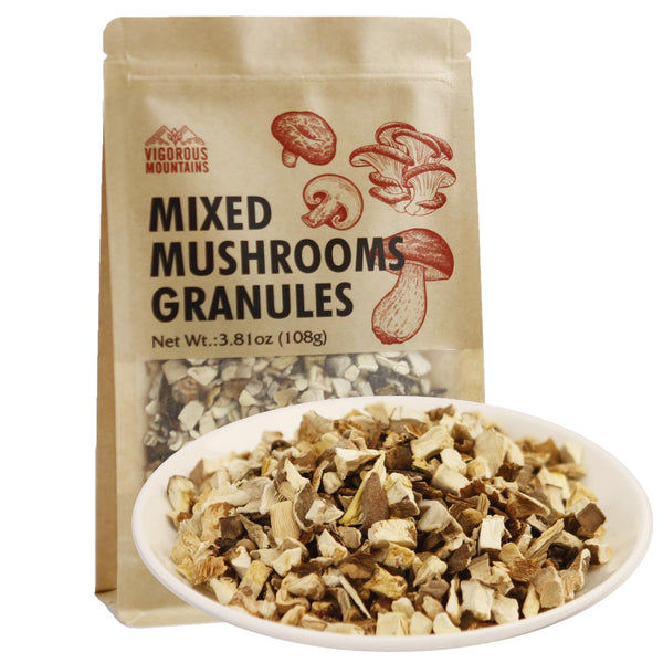 VIGOROUS MOUNTAINS Dried Assorted Mushrooms Granules - Culinary Mushrooms Including Shiitakes, Champignon, Porcini,