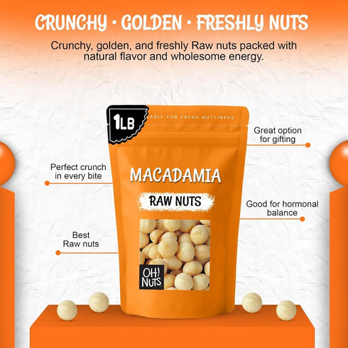 1 lb 100% Oh! Nuts Raw Macadamia Nuts - Macadamia Nuts Unsalted - Jumbo Macadamia - - Natural Snack