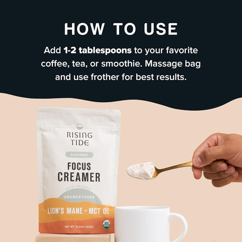 Rising Tide Organic Mushroom Superfood Creamer - Coconut Milk Powder, Lions Mane Mushrooms & MCT Oil, Dairy Free