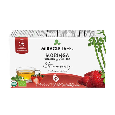 Miracle Tree Organic Moringa Superfood Tea, 25 Sealed Bags, Strawberry