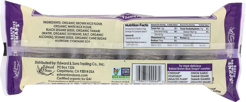 Edward & Sons Organic Brown Rice Snaps, Black Sesame Flavor, 3.5 oz