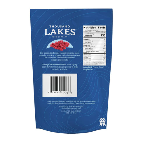 Thousand Lakes Freeze Dried Fruit - Raspberries 1.2 Ounces, No Sugar Added, 100% Whole Raspberries