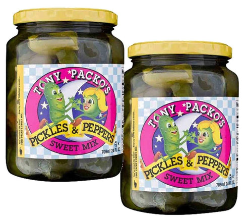 Tony Packo's Sweet Mix Pickles & Peppers, 24 oz Glass Jars, Pack