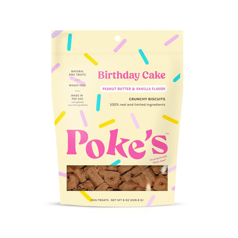 Poke's Birthday Cake Treats for Dogs, Limited Ingredient, Wheat-Free, Peanut Butter & Vanilla Biscuits