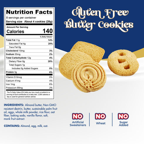 8 oz ChocZero Keto Butter Cookies, Sugar Free Danish Shortbread, Gluten Free, Low Carb, High Fiber, Box
