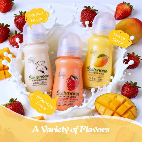 280ml 3-Pack Yogurt Drink Reusable Glass Bottle, Mixed Flavors Drinkable Yogurt - Fun Gift Box, Birthday & Holiday