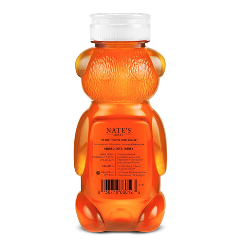 100% 12 oz. Nate's Louisiana Pure, Raw & Unfiltered Honey - Honey Bear Bottle - All-natural Sweetener