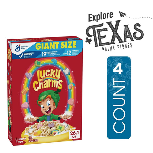 General Mills 4-Pack Lucky Charms of Giant Size Gluten-Free Kids Breakfast Cereal with Marshmallows
