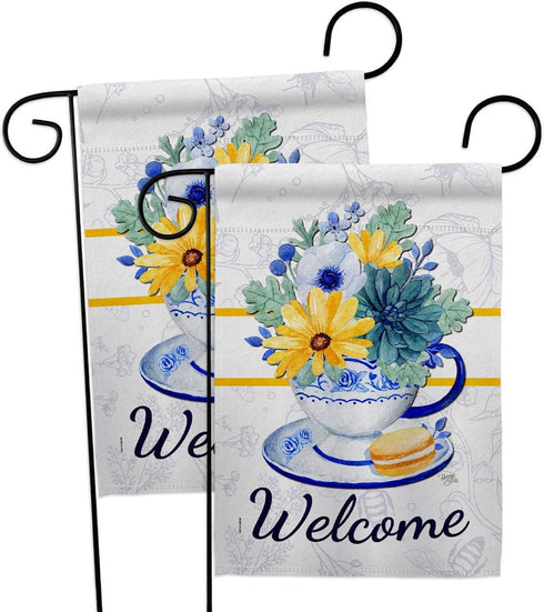 Afternoon Tea Bouquet Garden Flags 2pcs Pack Floral Sunflower Tulip Rose Orchid