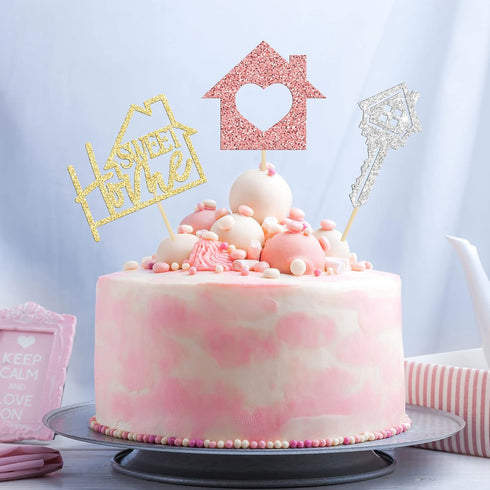 24 Pack Gyufise Sweet Home Cupcake Toppers Glitter key Housewarming Cupcake Picks for Welcome New Home Theme Party Cake