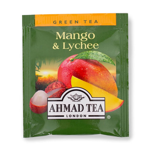 20 Count, Pack 6 Ahmad Tea Mango & Lychee Flavored Green Tea with Fruit Pieces
