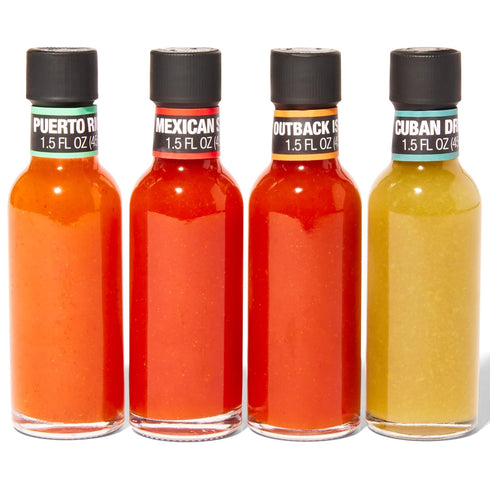 Thoughtfully Gourmet, Global Hot Sauce Gift Set, Internationally Inspired Flavors Include Puerto Rican Mango Habanero, Mexican Style Hot Sauce & More, Set of 4