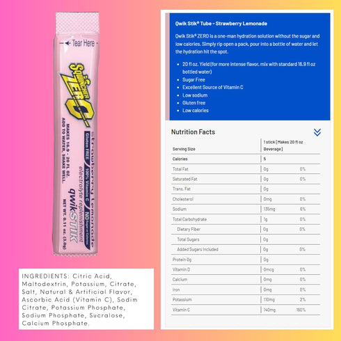 Sqwincher ZERO Qwik Stik, Sugar Free Electrolyte Powdered Beverage Mix, Assorted Flavors, 40 Sticks
