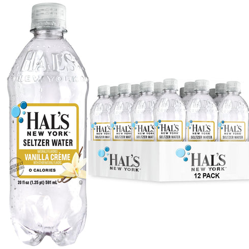 Oasis Snacks Hal's New York Seltzer Water, Vanilla Creme Sparkling Water, 20 Fl Oz